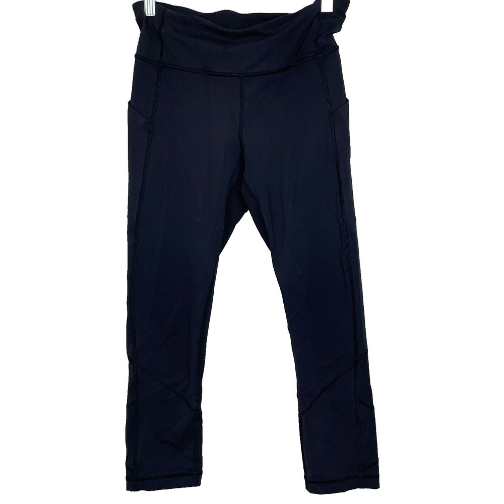 Lululemon Pace Rival Crop Black Leggings Size 6 Pockets Zip Active Athleisure